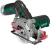 A cordless circular saw is shown from a side angle against a white background. Produktbild-Vorschau
