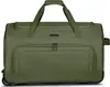 A green duffle bag with wheels and handles, shown from the front. Produktbild-Vorschau