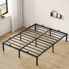 A black metal bed frame is shown in an empty room with a window and curtains. Náhled obrázku produktu