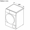 A technical drawing of a washing machine with dimensions indicated. Produktbild-Vorschau