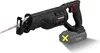 A black cordless reciprocating saw with a battery pack attached, shown against a white background. Produktbild-Vorschau