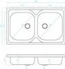 Technical drawing of a double sink with dimensions. Náhled obrázku produktu