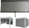 A collage of three images showing a retractable awning or screen, and two views of a pergola with side screens deployed. Produktbild-Vorschau