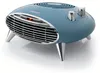 A blue retro-style fan heater with chrome accents and legs, shown on a white background. Produktbild-Vorschau