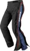 A pair of black motorcycle over-pants with blue jeans visible underneath. Náhled obrázku produktu