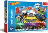 The image shows the front of a Trefl Hot Wheels 100-piece puzzle box, featuring various Hot Wheels cars and monster-like characters. Náhľad obrázku produktu