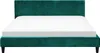 A green upholstered bed frame with a white mattress on a white background. Náhľad obrázku produktu