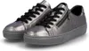 A pair of silver women's sneakers with black laces and a side zipper, shown against a white background. Náhled obrázku produktu