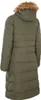 Rear view of a green puffer jacket with a fur-lined hood. Voir les images du produit