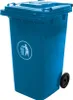 A blue trash can with a recycling symbol on a white background. Produktbild-Vorschau