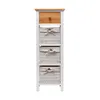 A tall, narrow white cabinet with a wooden top and drawer, and three woven baskets with fabric liners. Podgląd zdjęcia produktu