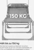 A close-up view of a gray lounge chair, highlighting its weight capacity. Produktbild-Vorschau
