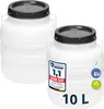 Two white plastic storage barrels with black lids are shown against a white background. Produktbild-Vorschau