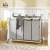 HOMCOM Wäschekorb Wäschesammler 4 Fächer 160 L Räder Produktbild-Vorschau 2