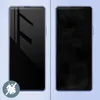 Two smartphones are shown side-by-side against a light blue background. The left phone displays reflections on its screen, while the right phone's screen is black with a textured overlay. A circular icon with a splash and a line through it is in the bottom Náhľad obrázku produktu