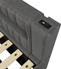 A close-up view of a grey upholstered bed frame, showing the headboard with integrated USB and Type-C charging ports, and the wooden slats of the bed base. Anteprima dell’immagine prodotto