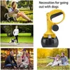 Collage of people and dogs in various outdoor settings, with a product shot of a dog waste bag dispenser. Produktbild-Vorschau