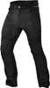 A pair of black motorcycle jeans shown from the front. Produktbild-Vorschau