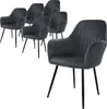 A set of six gray velvet dining chairs with black legs, arranged in two groups. Náhled obrázku produktu