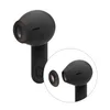 A close-up view of black silicone earbud replacement tips, with one tip shown detached from the earbud. Produktbild-Vorschau