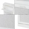 Collage of close-ups showing different parts of a white shoe cabinet with a cane-like pattern on the front panels. Podgląd zdjęcia produktu