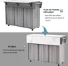 A kitchen cart shown in two configurations: extended and folded, with accompanying text describing its features. Podgląd zdjęcia produktu
