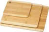 Three bamboo cutting boards of different sizes are stacked on a white background. Produktbild-Vorschau