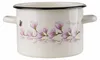 A cream-colored enamel pot decorated with pink magnolia flowers and a purple butterfly. Produktbild-Vorschau
