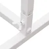 A close-up view of a white metal stand's adjustable joint with a wingnut and screw. Voir les images du produit
