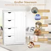 A white storage cabinet with drawers and a door, shown in a room setting with various items displayed around it to illustrate storage possibilities. Náhled obrázku produktu