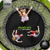 Three children are jumping on a trampoline in a garden setting. Produktbild-Vorschau