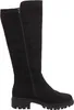 A black suede knee-high boot with a zipper and a lug sole, shown from the side against a white background. Voir les images du produit