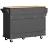 A dark gray kitchen cart with a wooden top and wheels is shown against a white background. Produktbild-Vorschau