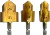 Three gold-colored drill bits with hexagonal shafts are displayed against a white background. Each drill bit has numbers etched onto it. Náhled obrázku produktu