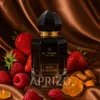 A bottle of El Nabil perfume is displayed with strawberries, raspberries, almonds, and amber-like candy pieces on a brown satin background. Voir les images du produit