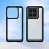 A clear protective phone case is shown from the front and back against a sky background. Produktbild-Vorschau
