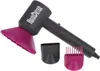 A black and purple hairdryer with attachments is displayed on a white background. Anteprima dell’immagine prodotto