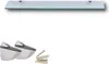 A glass shelf with its mounting hardware, presented on a white background. Produktbild-Vorschau