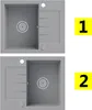 Two views of a gray kitchen sink, labeled 1 and 2. Podgląd zdjęcia produktu