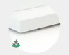 A close-up view of a white storage drawer with wheels, showing a detail of its construction and a graphic icon. Voir les images du produit