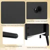 A collage of close-up images showcasing features of a black wooden table. Produktbild-Vorschau