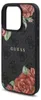 A close-up side view of a black iPhone case with a floral print and the Guess logo. Náhled obrázku produktu
