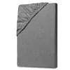 A grey fitted sheet is shown laid out on a mattress. Produktbild-Vorschau