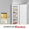 An open freezer with food items inside, alongside an award badge and store logo. Produktbild-Vorschau