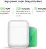 A white charging case and a green battery icon are shown with text describing product features. Produktbild-Vorschau
