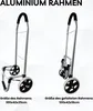 Two aluminum trolleys are shown against a light gray and white background. The trolley on the left is shown in its expanded state, while the trolley on the right is shown in its folded state. Text below each trolley indicates its dimensions. Voir les images du produit