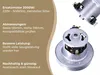 A vacuum cleaner motor is shown with descriptive text on the left side. Podgląd zdjęcia produktu