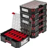 A stack of black plastic storage boxes with red accents and a clear lid on a white background. Náhľad obrázku produktu