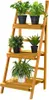 A wooden plant stand with three shelves, holding several potted plants. Produktbild-Vorschau