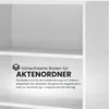 A close-up view of a white shelf unit with text overlay describing its features. Produktbild-Vorschau